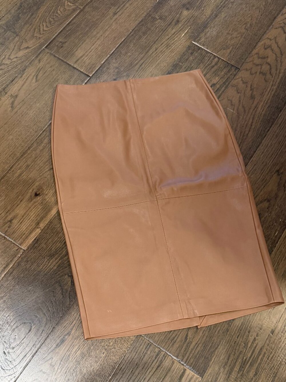RW&CO Faux Leather Pencil Skirt Size 10 Camel Brown Worn Once